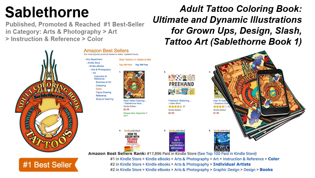 Sablethorne Hits #1 on the Amazon.com best-seller list with their Adult Tattoo Coloring Book